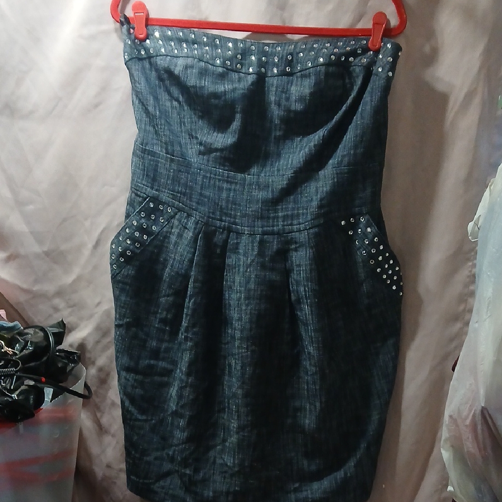 Z. Cavaricci Blue Denim Studded Midi Dress